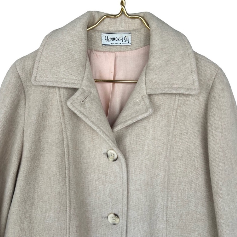 Vintage Herman Kay Cream Wool Blend Coat – Classic Button Front – Made in USA - Picture 2 of 14